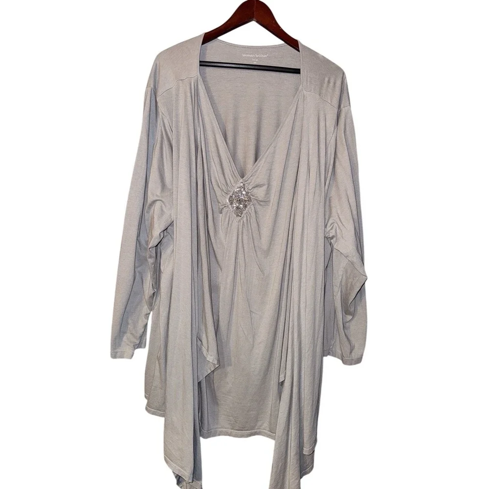 Woman Within Cardigan Womens 4X 32 34 Gray Sequin Breathable Stretch Shirt